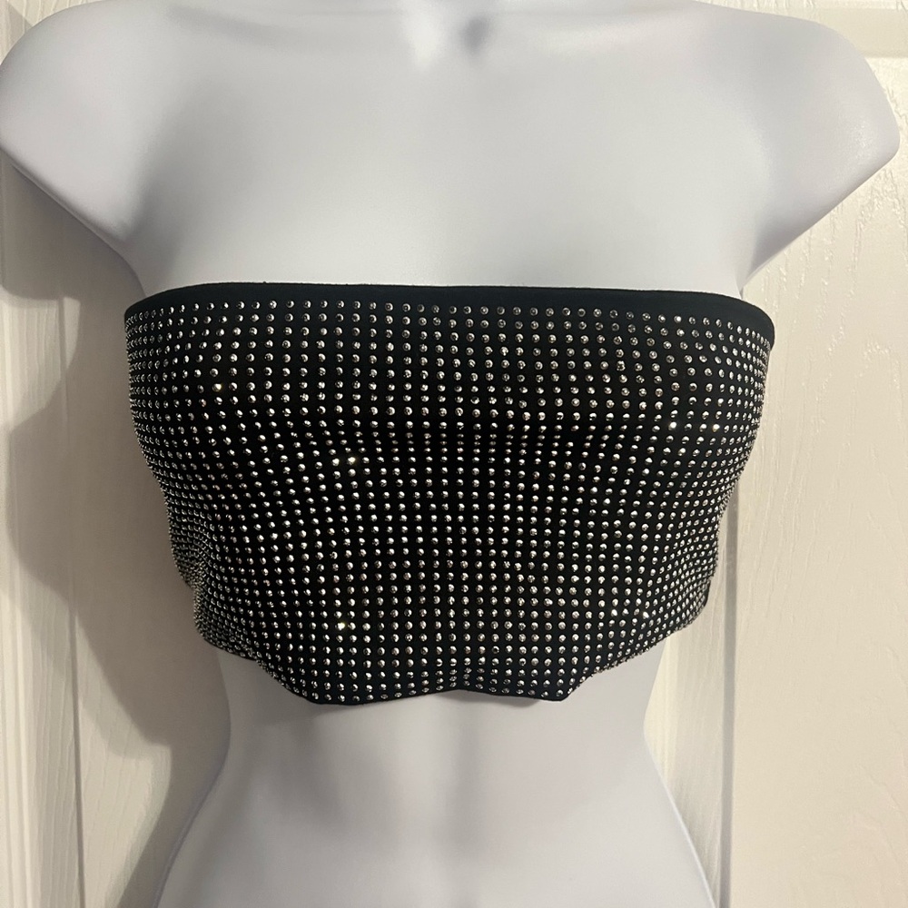 I.AM.GIA Aurora Black rhinestone bandeau top / size small